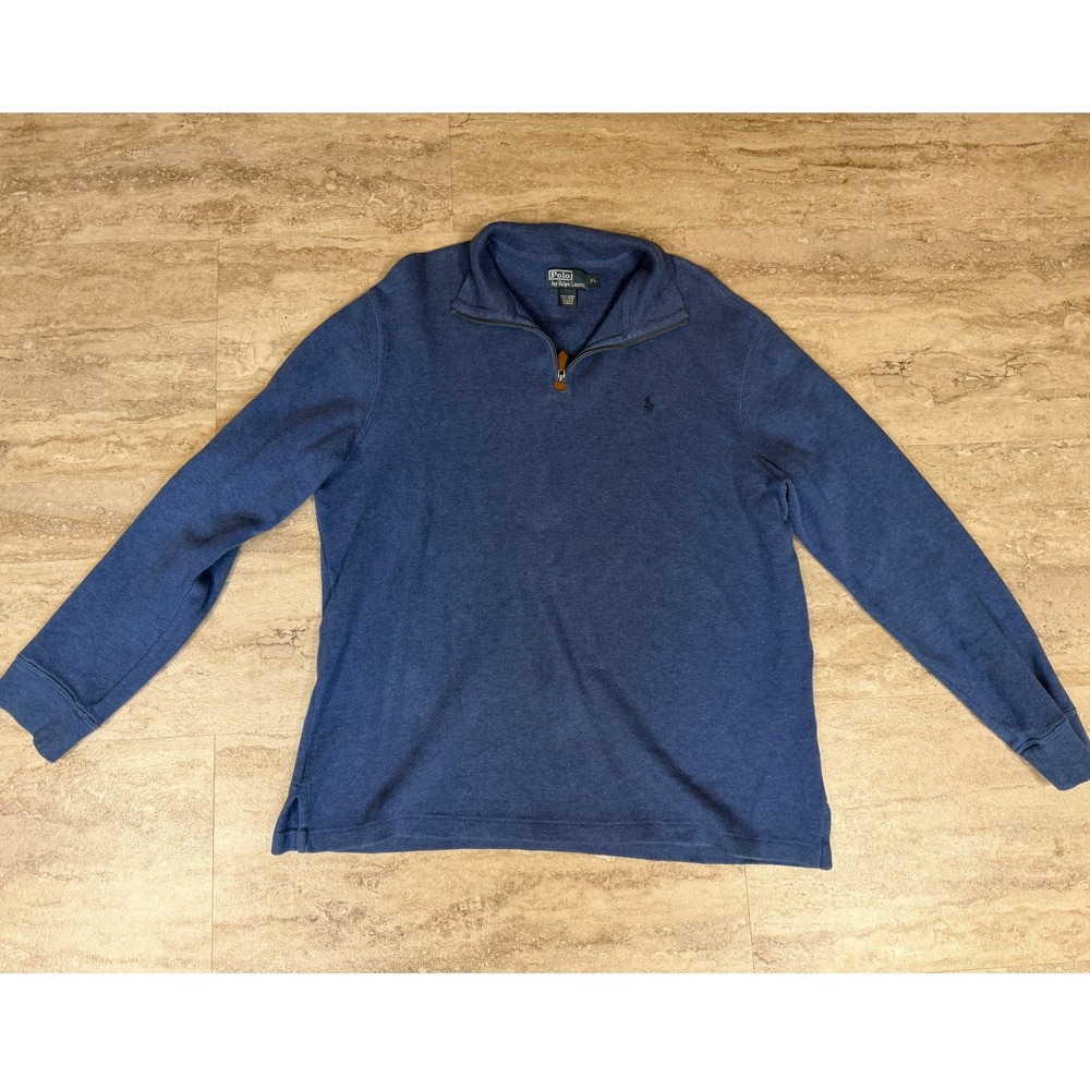 Polo Ralph Laurenβ Mens XL Blue Quarter Zip Pullover Cotton Sweater Pony Logo